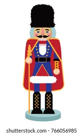 Christmas nutcracker cartoon illustration. Wooden soldier toy gift from the ballet. EPS 10 vector illustration.