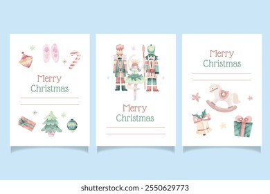 Christmas Nutcracker Cute Card Collection in Watercolor Style