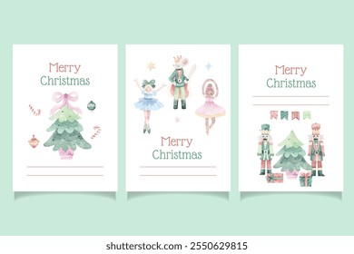 Christmas Nutcracker Cute Card Collection in Watercolor Style