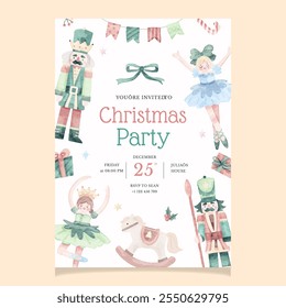 Christmas Nutcracker Cute Flyer Template in Watercolor Style