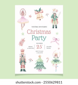 Christmas Nutcracker Cute Flyer Template in Watercolor Style