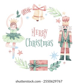 Christmas Nutcracker Cute Watercolor Frame