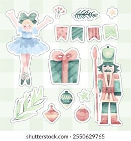 Christmas Nutcracker Cute Watercolor Sticker Set