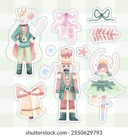 Christmas Nutcracker Cute Watercolor Sticker Set