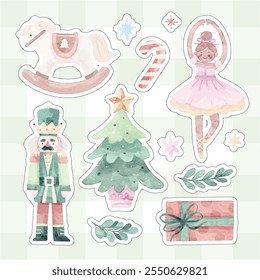 Christmas Nutcracker Cute Watercolor Sticker Set