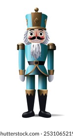 Christmas nutcracker doll. Antique traditional figurine doll mockup, vector illustration