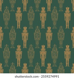 Christmas Nutcracker Figures - Seamless Pattern with Toy Soldier Doll Decorations