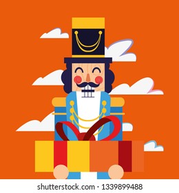 christmas nutcracker holding gift box