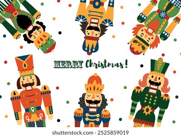  Christmas nutcracker. Horizontal Christmas posters, greeting cards, headers, website, vector illustration. 