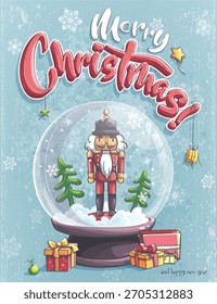 Christmas Nutcracker Illustration in Snow Globe