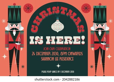 Christmas nutcracker invitation card design template vector, illustration