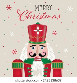 Christmas Nutcracker with Merry Christmas Text Isolated- Christmas Vector Illustration