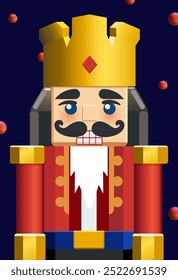 Christmas Nutcracker poster. Realistic Xmas toy in geometric 3d style, vector illustration