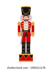 Christmas Nutcracker in a red suit with a sword. flat vector illustration isolated on white background