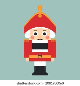 Christmas nutcracker in red uniform. Vector illustration of traditional Christmas toy.