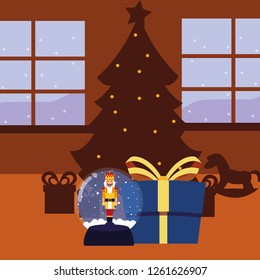 christmas nutcracker snow globe gift and tree