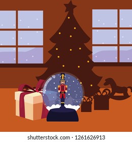 christmas nutcracker snow globe gift and tree