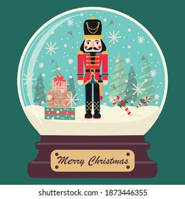 Christmas Nutcracker snow globe music box Happy merry christmas vector illustration