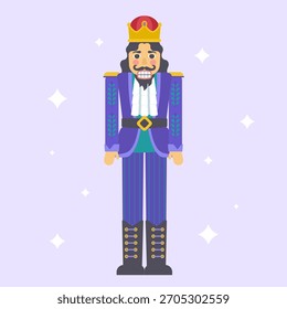 Christmas Nutcracker Soldier Character for Festive Decorations, Greeting Cards and Holiday Designs. Flat vector illustration