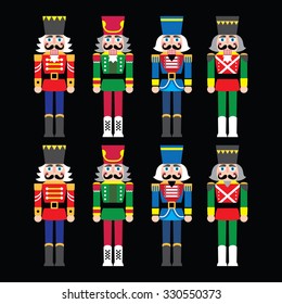 Christmas nutcracker - soldier figurine icons set on black
