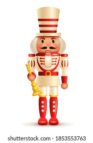 Christmas nutcracker soldier with horn. Antique traditional figurine doll.