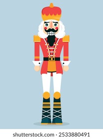 Christmas nutcracker soldier toy. Design element for winter holidays. Isolated vector illustration. Flat style.