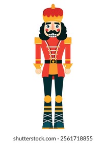 Christmas nutcracker soldier toy. Design element for winter holidays. Isolated vector illustration. Flat style.