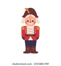 Christmas nutcracker soldier toy on isolated white background. Vector illustration cartoon flat style.