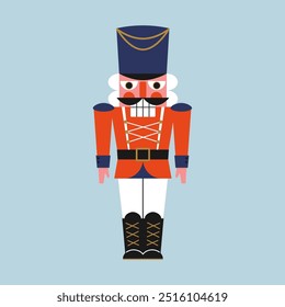 Christmas nutcracker toy. Flat style. Design element for winter holidays. Isolated vector illustration