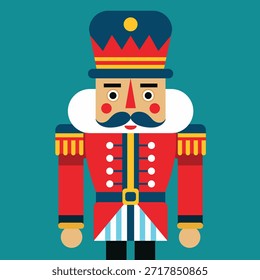 Weihnachten Nussknacker Spielzeug Soldat Vektorgrafik, süße Cartoon Holzpuppe in roter Uniform, Winter-Ferienwohnung Design für Dekorationen, Grußkarten und Kinderdesign