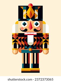 Christmas nutcracker. Vector illustration of a toy in geometric bauhaus style. Colorful mosaic.