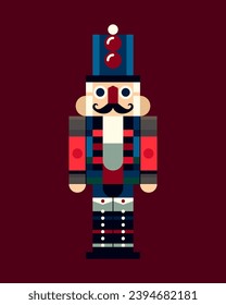 Christmas nutcracker. Vector illustration of a toy in geometric bauhaus style. Colorful mosaic.