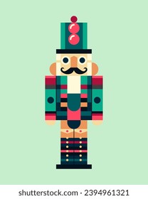 Christmas nutcracker. Vector illustration of a toy in geometric bauhaus style. Colorful mosaic.