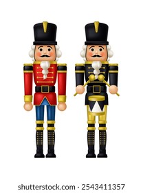 Christmas Nutcracker wooden toy soldier traditional figurine. Vector illustration in a realistic 3D style