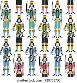 Christmas Nutcrackers. Seamless background pattern. Vector illustration.