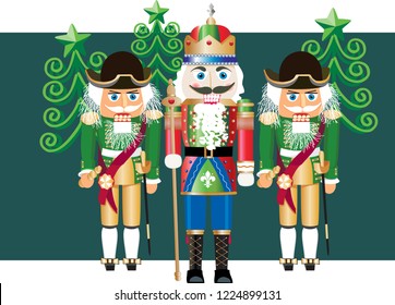 Christmas nutcrackers with stylized trees