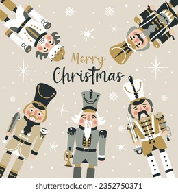 Christmas Nutcrackers Vector Illustration on Light Background. Postcard.