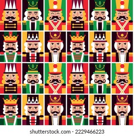 Christmas Nutcrackers Vector Illustration. Seamless new year pattern with toy soldiers.