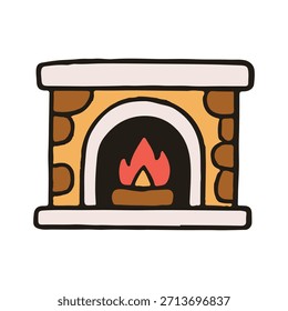 Christmas object fireplace vector illustration. Hand drawn simple graphic elements design