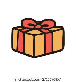 Christmas object gift box vector illustration. Hand drawn simple graphic elements design