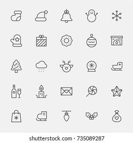 Christmas object line icons  vector illustration flat design