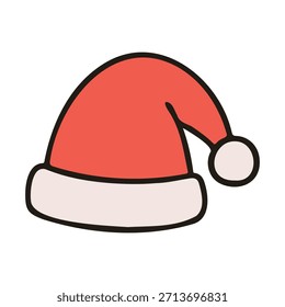 Weihnachtsobjekt Weihnachtsmütze, Vektorgrafik. Handgezeichnetes einfaches Grafikdesign