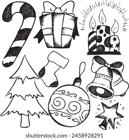 Christmas object set. Hand drawn vector illustration. Xmas collection.