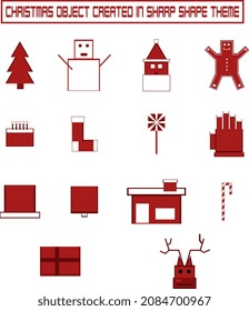 christmas object vector silhouette set in red color created on flat white color background. sharp edge christmas vector object illustration.