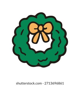 Christmas object wreath vector illustration. Hand drawn simple graphic elements design
