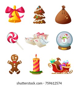 Christmas objects collection isolated on white. Cartoon Christmas icons set