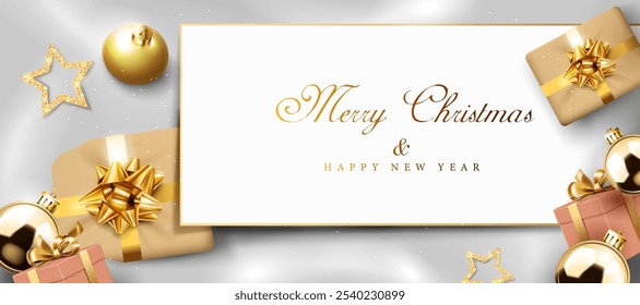 christmas objects decorative merry christmas and happy new year celebration background,greeting card vector illustration on the snow falling floor background.