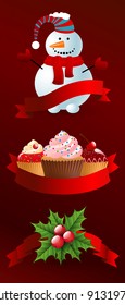 Christmas objects with ribbons. Vector illustration.