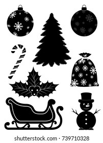 christmas objects set icons black outline silhouette stock vector illustration isolated on white background