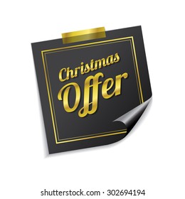 Christmas Offer Golden Sticky Notes Vector Icon Design